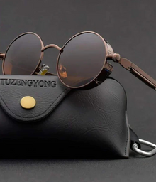 Lentes de Sol Metal Steampunk para Hombre y Mujer Moda Redondos Vintage Alta Calidad UV400