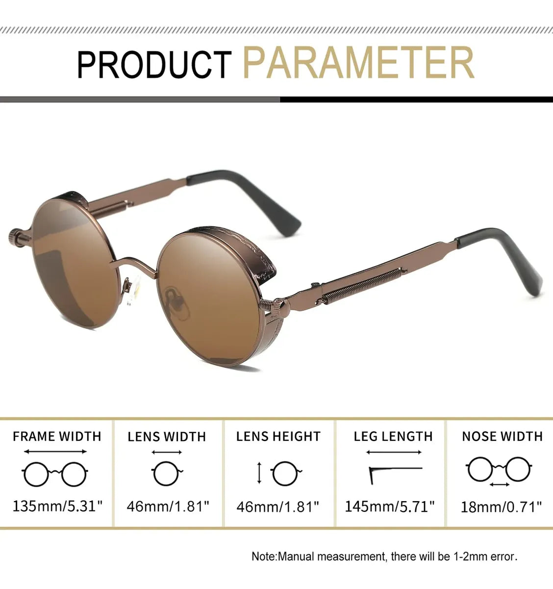 Lentes de Sol Metal Steampunk para Hombre y Mujer Moda Redondos Vintage Alta Calidad UV400